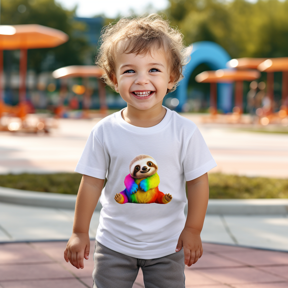 Cute Rainbow Sloth T-shirt | Kids Summer T-shirt Mockup | Animal Tee | Rainbow Color | Unisex - Toddler Short Sleeve Tee