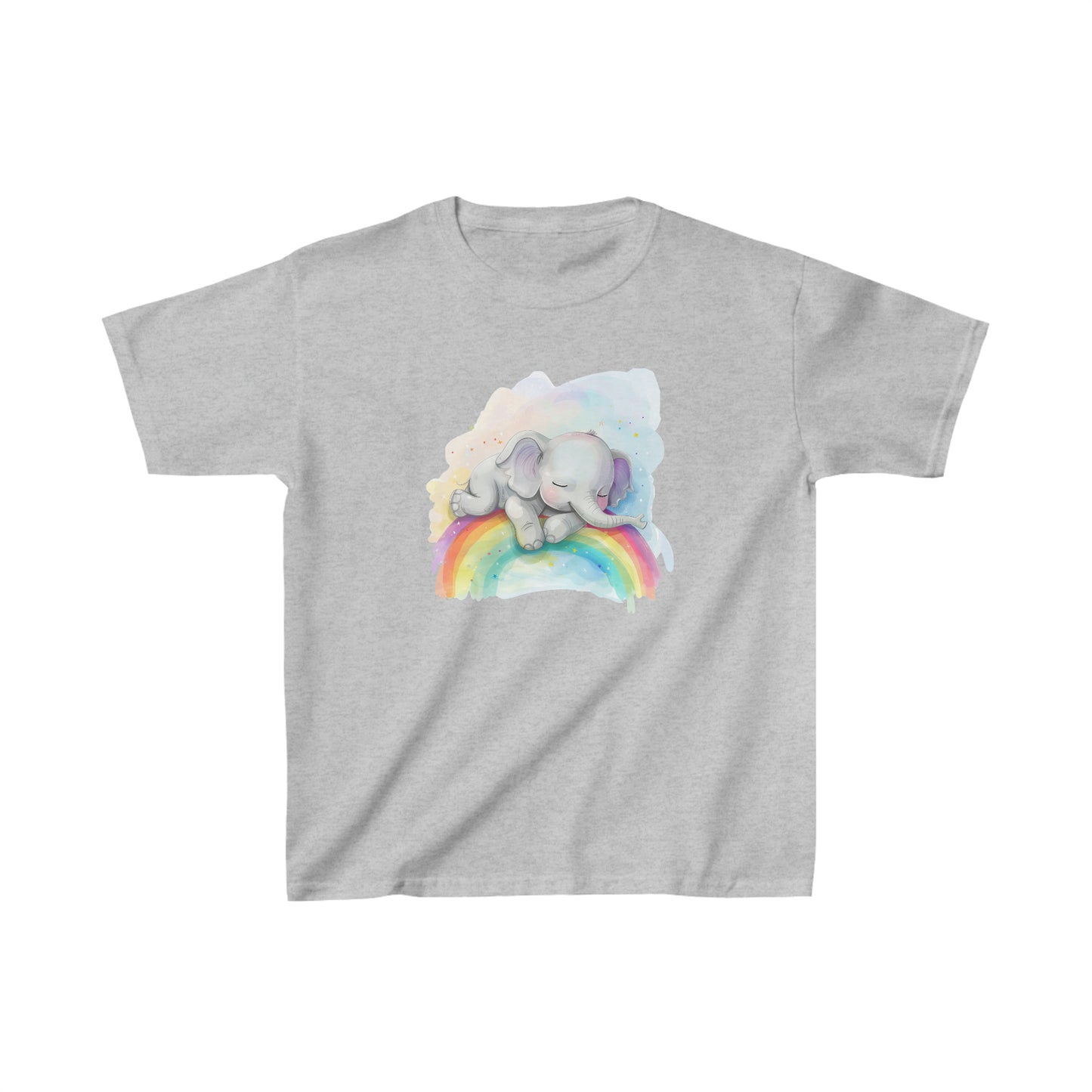 Cute Elephant Baby Sleeping On the Rainbow Heavy Cotton Tee | Kids Spring & Summer T-Shirt Mockup | Rainbow Color | Unisex - Heavy Cotton™ Cute Tee