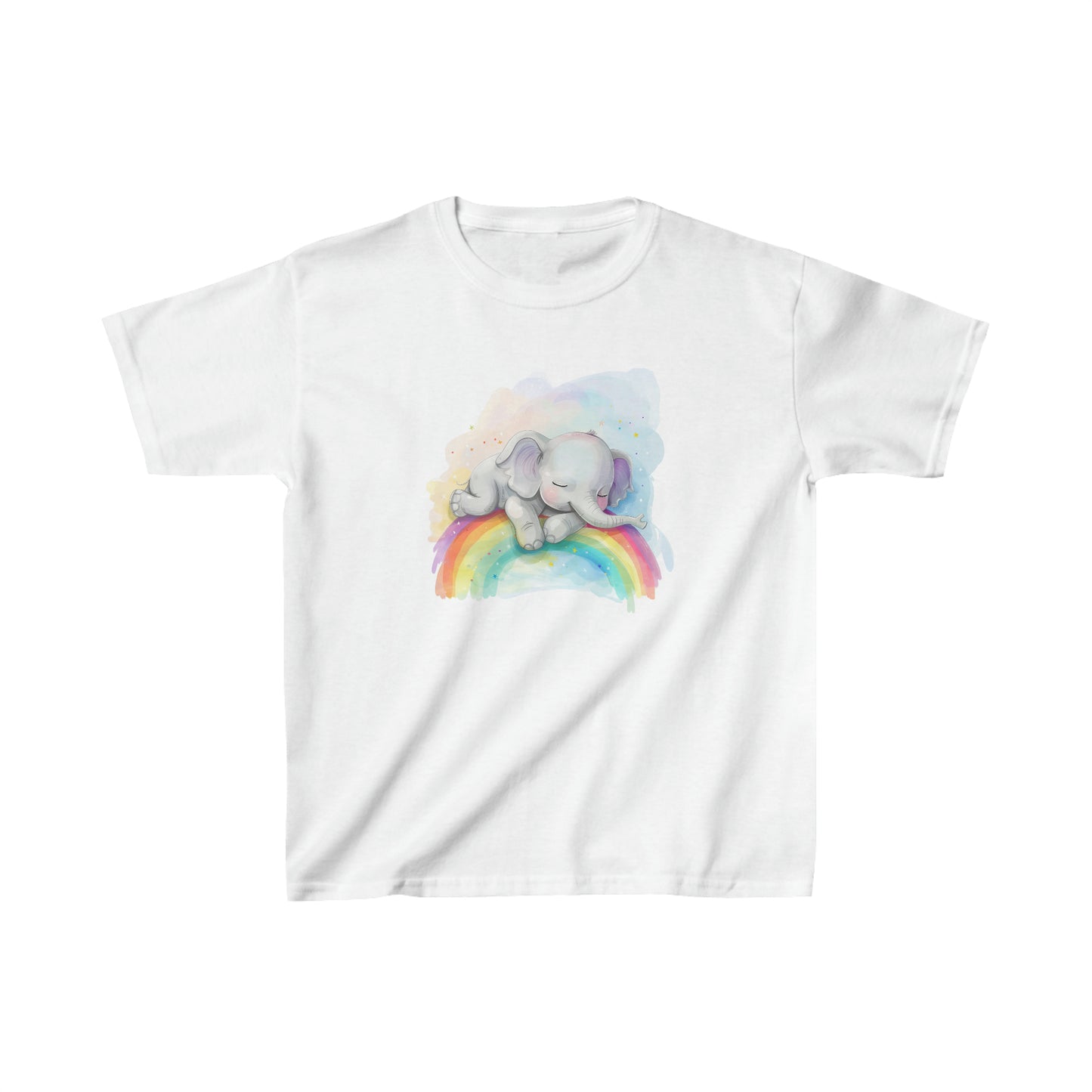 Cute Elephant Baby Sleeping On the Rainbow Heavy Cotton Tee | Kids Spring & Summer T-Shirt Mockup | Rainbow Color | Unisex - Heavy Cotton™ Cute Tee