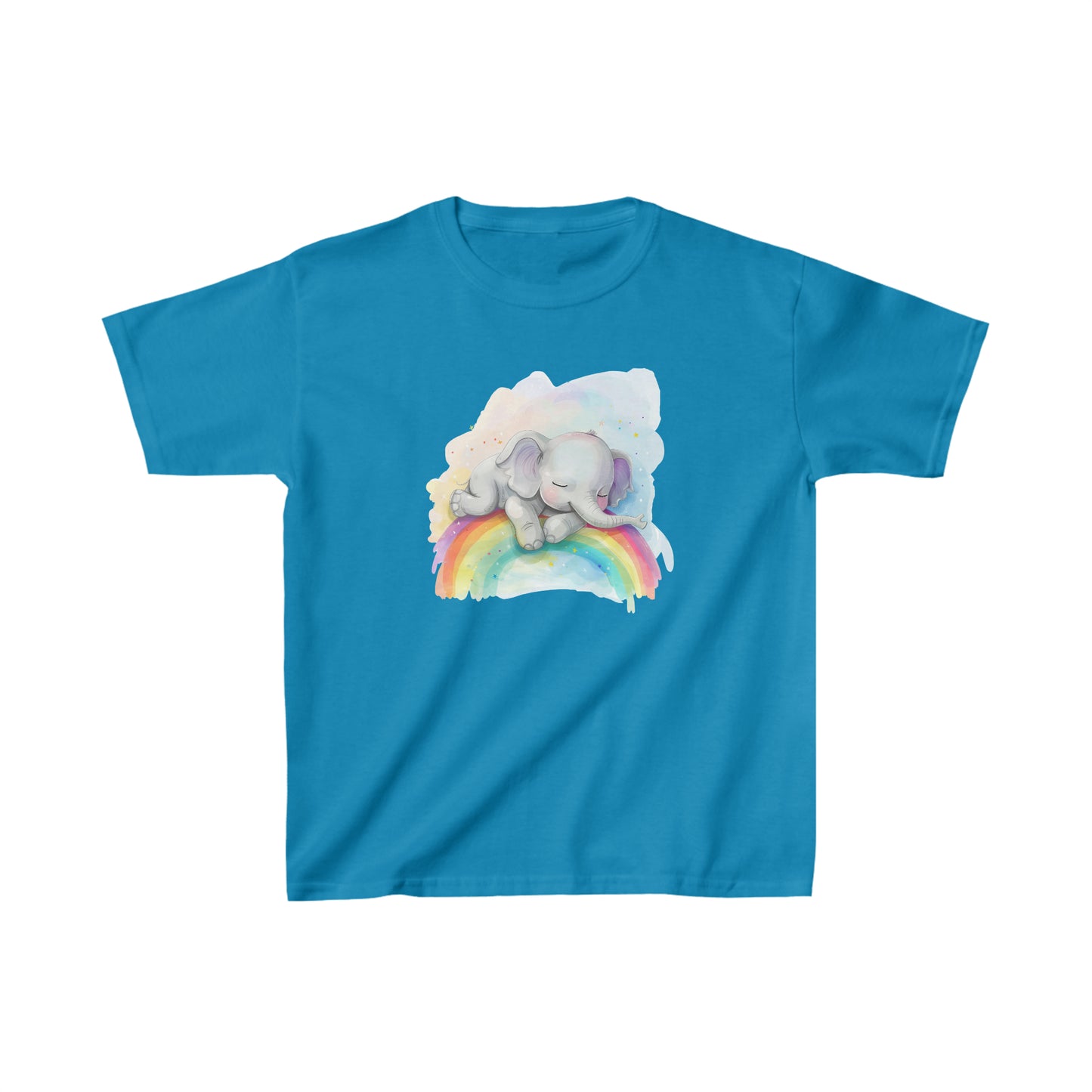 Cute Elephant Baby Sleeping On the Rainbow Heavy Cotton Tee | Kids Spring & Summer T-Shirt Mockup | Rainbow Color | Unisex - Heavy Cotton™ Cute Tee