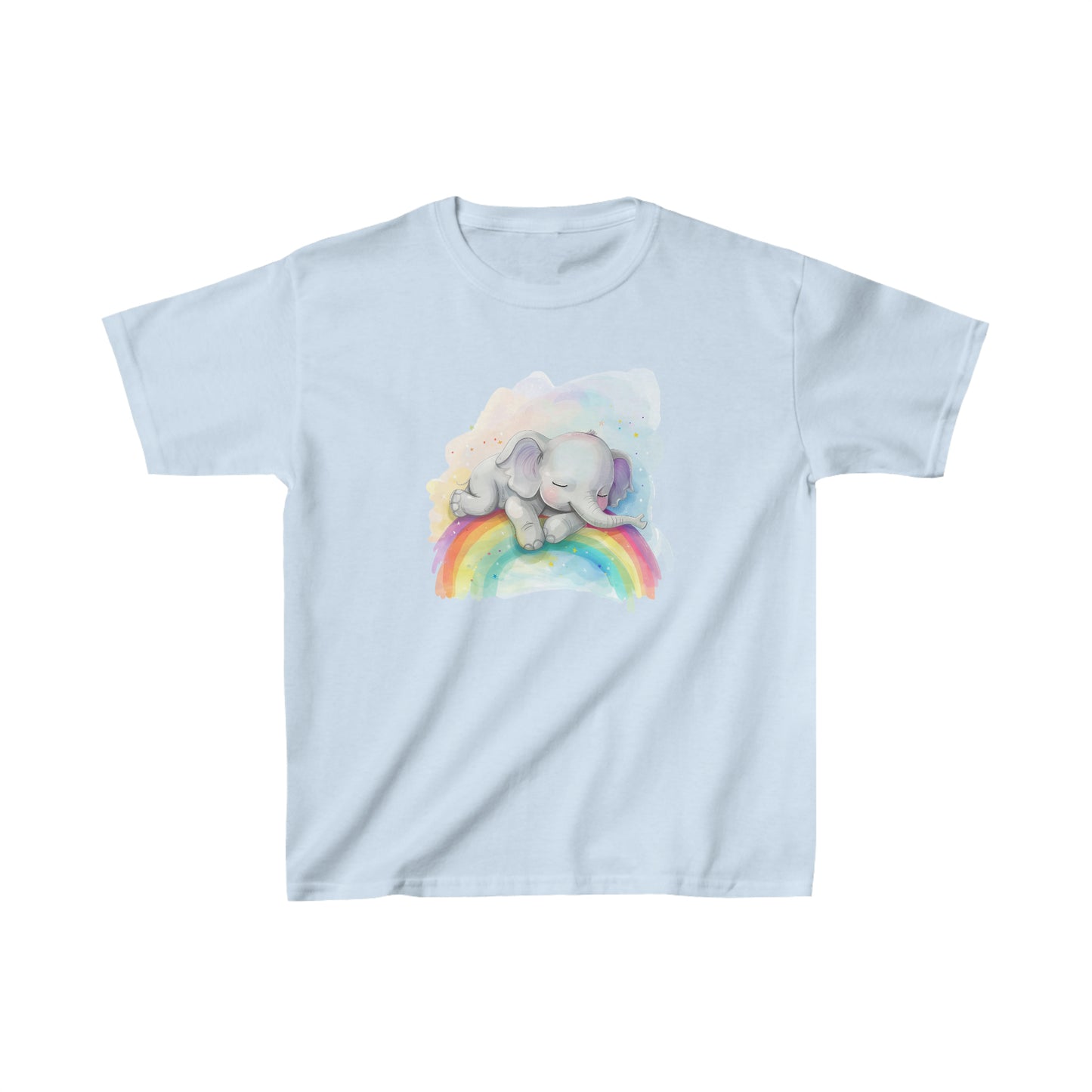 Cute Elephant Baby Sleeping On the Rainbow Heavy Cotton Tee | Kids Spring & Summer T-Shirt Mockup | Rainbow Color | Unisex - Heavy Cotton™ Cute Tee