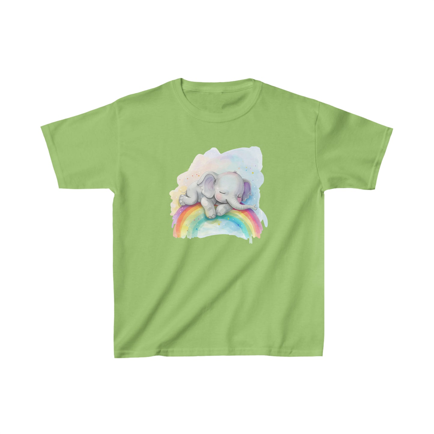 Cute Elephant Baby Sleeping On the Rainbow Heavy Cotton Tee | Kids Spring & Summer T-Shirt Mockup | Rainbow Color | Unisex - Heavy Cotton™ Cute Tee