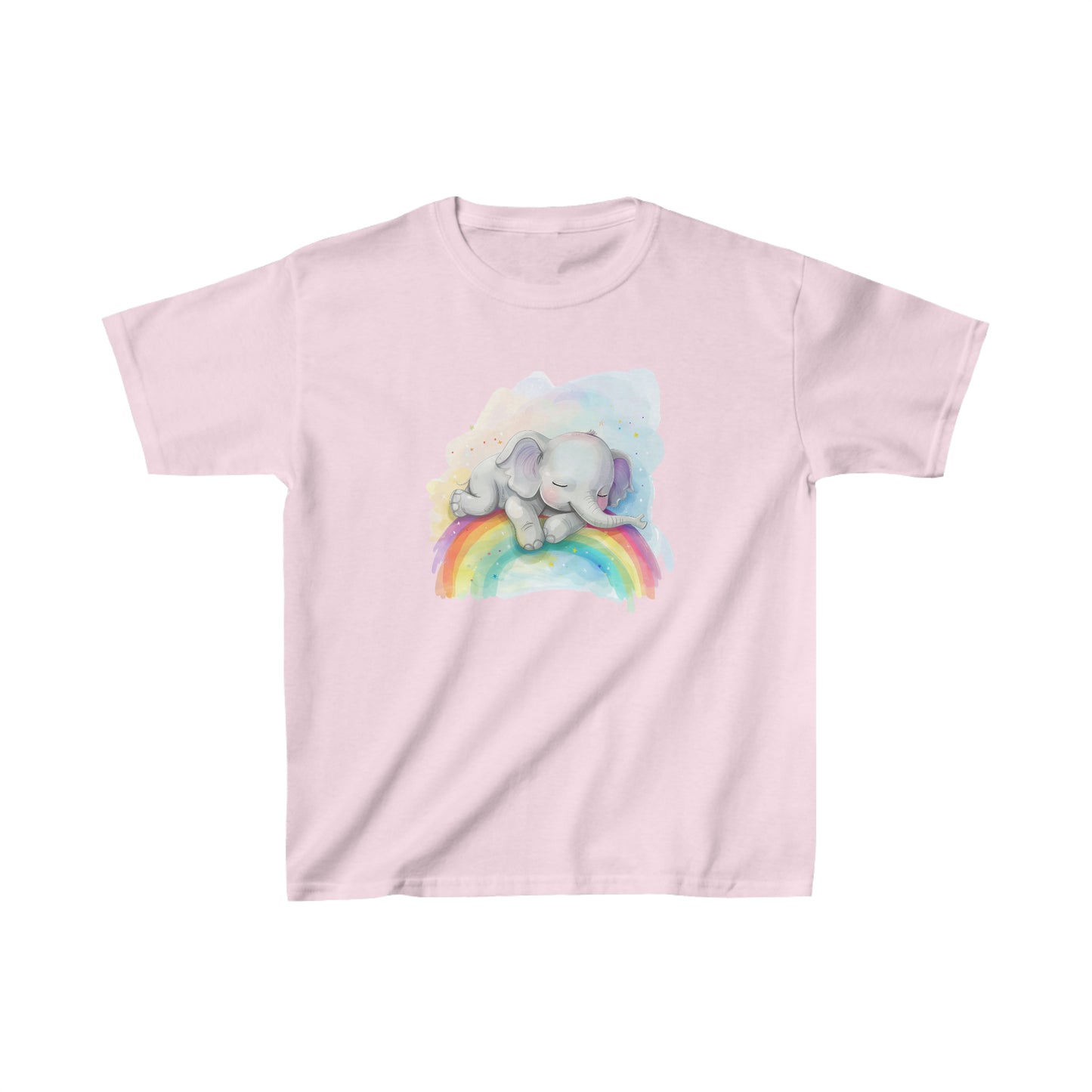 Cute Elephant Baby Sleeping On the Rainbow Heavy Cotton Tee | Kids Spring & Summer T-Shirt Mockup | Rainbow Color | Unisex - Heavy Cotton™ Cute Tee