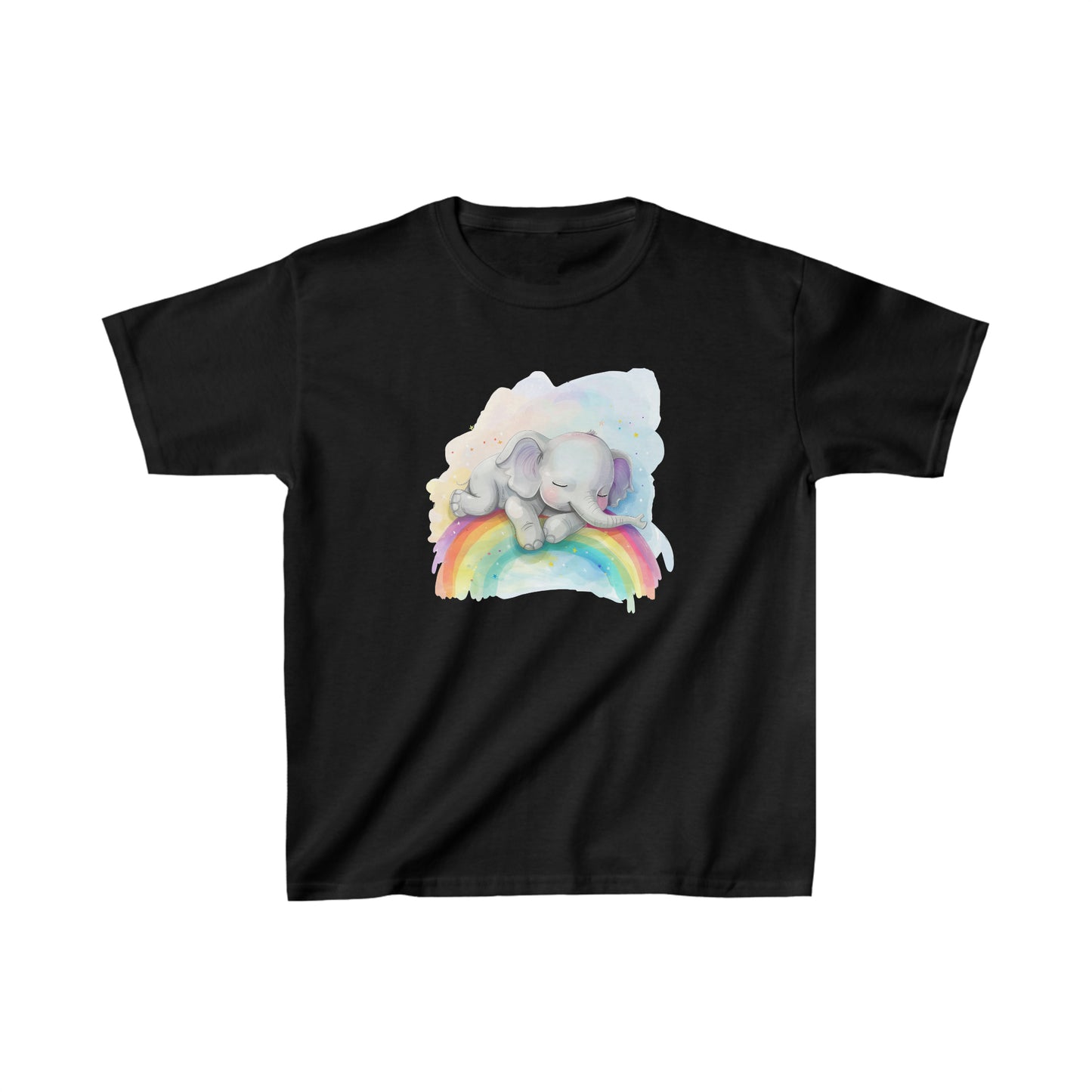 Cute Elephant Baby Sleeping On the Rainbow Heavy Cotton Tee | Kids Spring & Summer T-Shirt Mockup | Rainbow Color | Unisex - Heavy Cotton™ Cute Tee