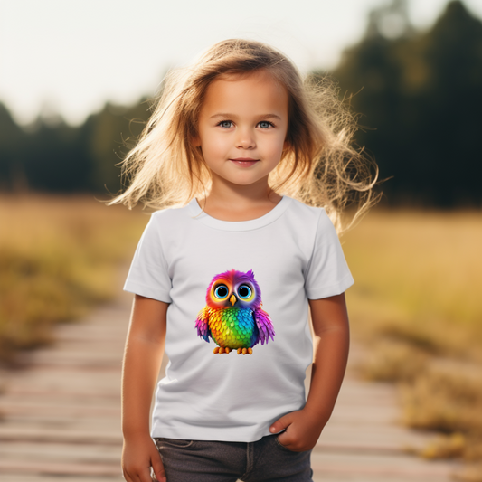 Cute Owl animal colorful kids spring summer tshirt | Rainbow Color unique design | Unisex Toddler Tee | short sleeves funny Tee