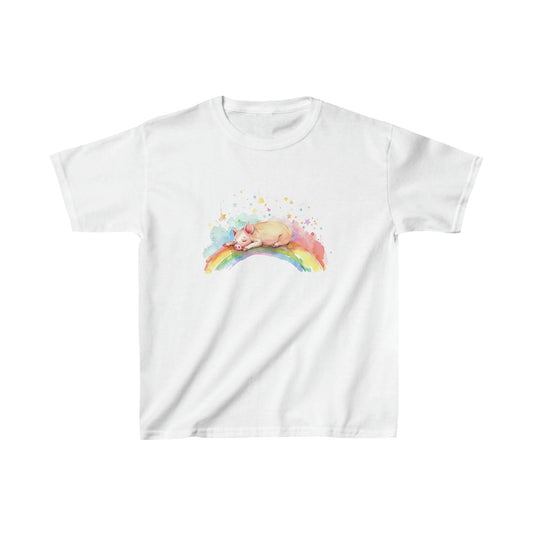 Cute Piggy Sleeping On the Rainbow Heavy Cotton Tee | Kids Spring & Summer T-Shirt Mockup | Rainbow Color | Unisex - Heavy Cotton™ Cute Tee