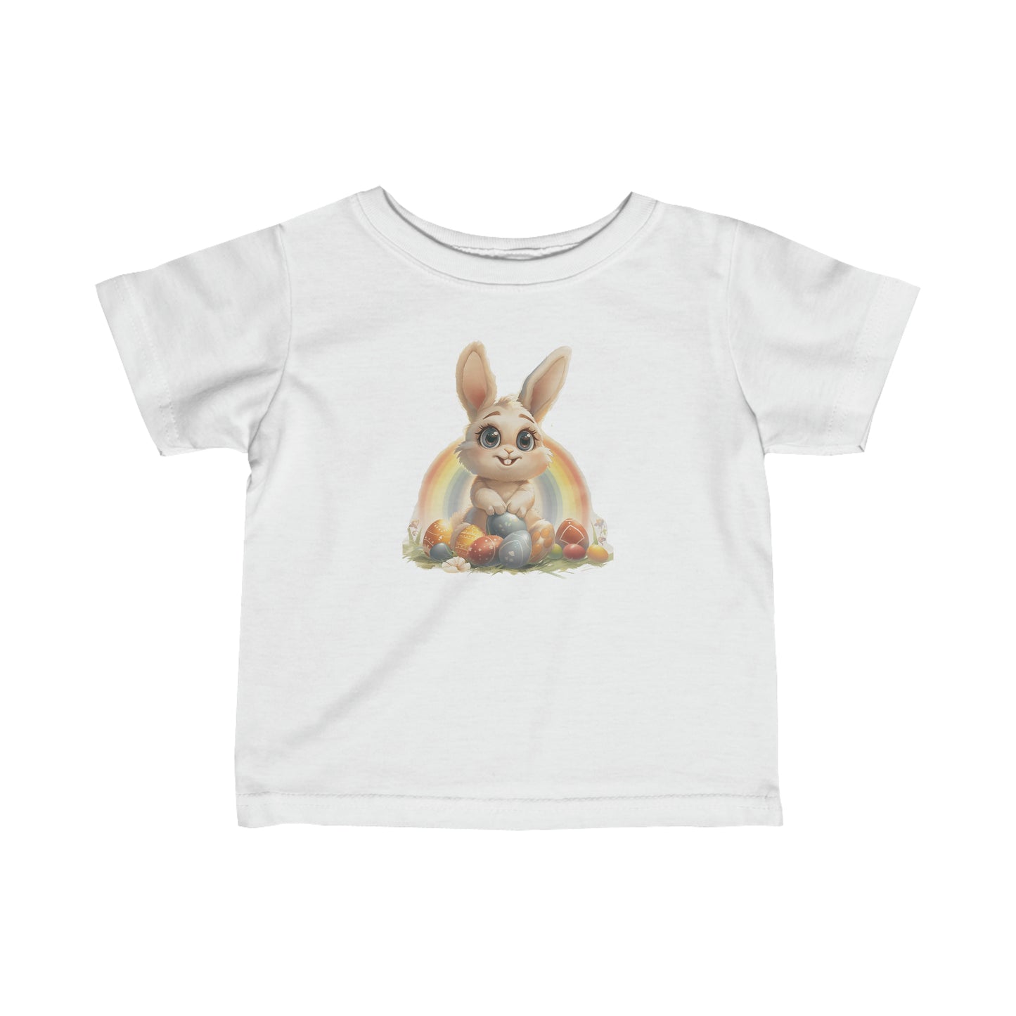 Cute easter bunny Infant Jersey Tee short sleeves rabbit rainbow eggs | unique design personalised gift for boys and girls