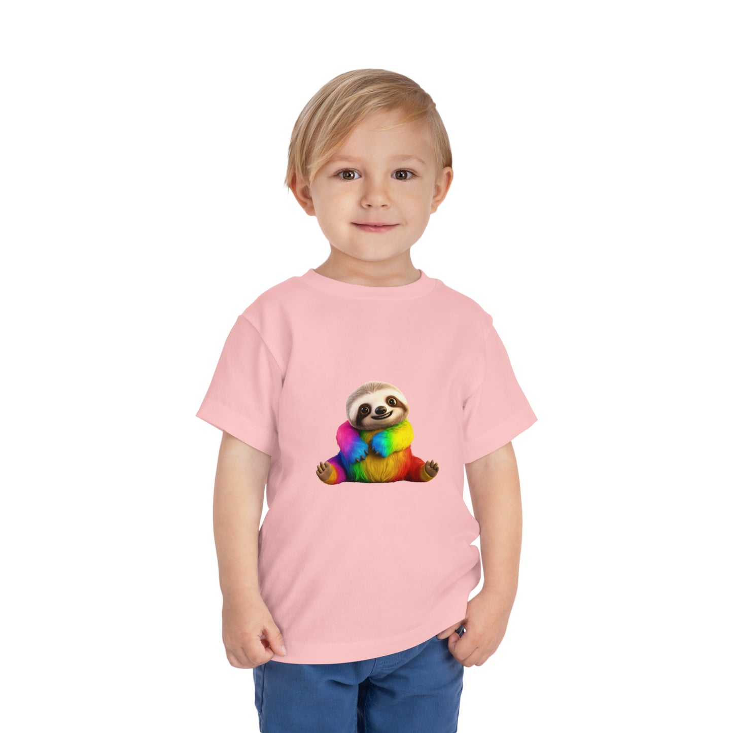 Cute Rainbow Sloth T-shirt | Kids Summer T-shirt Mockup | Animal Tee | Rainbow Color | Unisex - Toddler Short Sleeve Tee