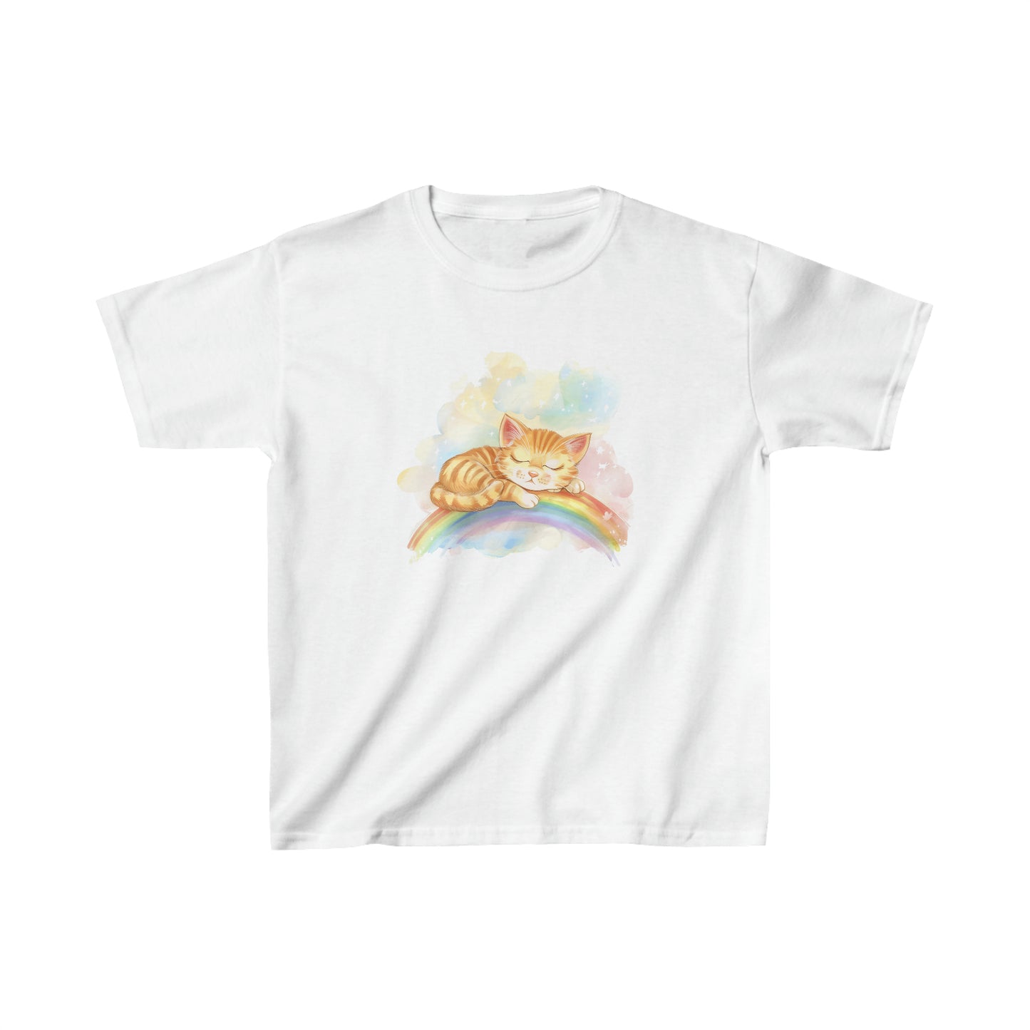 Cute Kitten Sleeping On the Rainbow Heavy Cotton Tee | Kids Spring & Summer T-Shirt Mockup | Rainbow Color | Unisex - Heavy Cotton™ Cute Tee