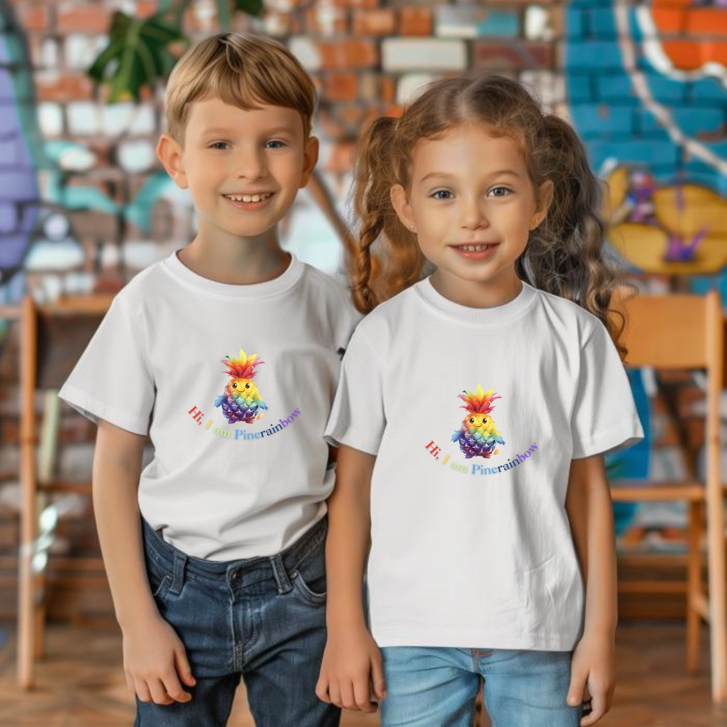 Rainbow Pineapple kids T-Shirt |  Kids Spring & Summer T-Shirt Mockup | Fruit Tee | Rainbow Color | Unisex - Heavy Cotton™ Cute Tee