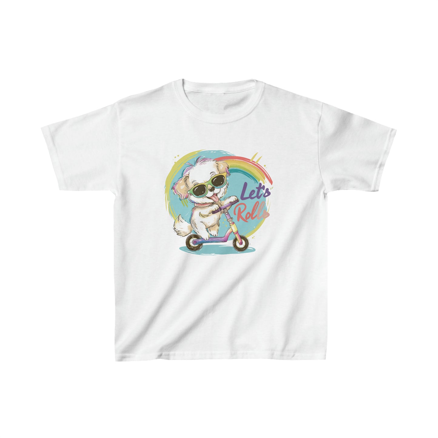 Cute dog kids outdoor unisex rainbow Tshirt |  Kids Spring & Summer T-shirt Mockup | unisex - Heavy Cotton™ Tee | Stylish Tee