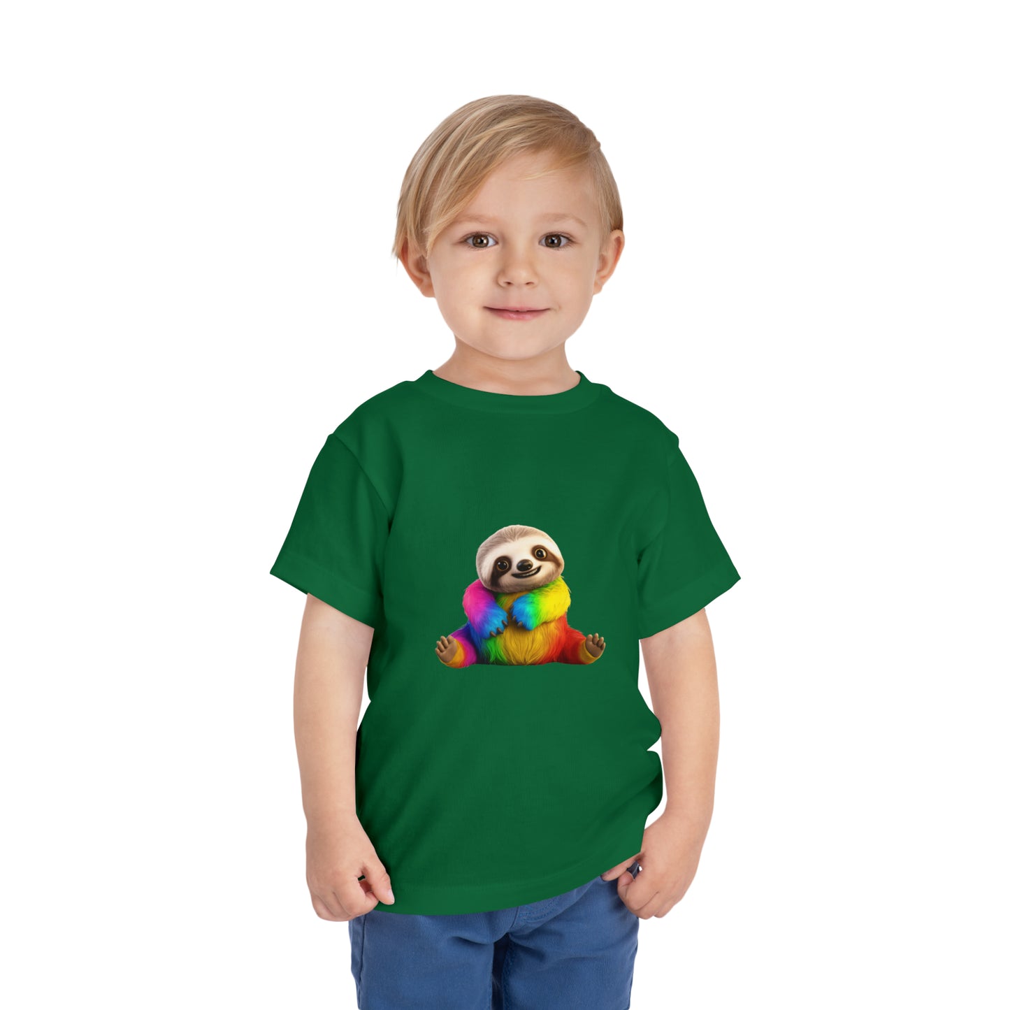 Cute Rainbow Sloth T-shirt | Kids Summer T-shirt Mockup | Animal Tee | Rainbow Color | Unisex - Toddler Short Sleeve Tee