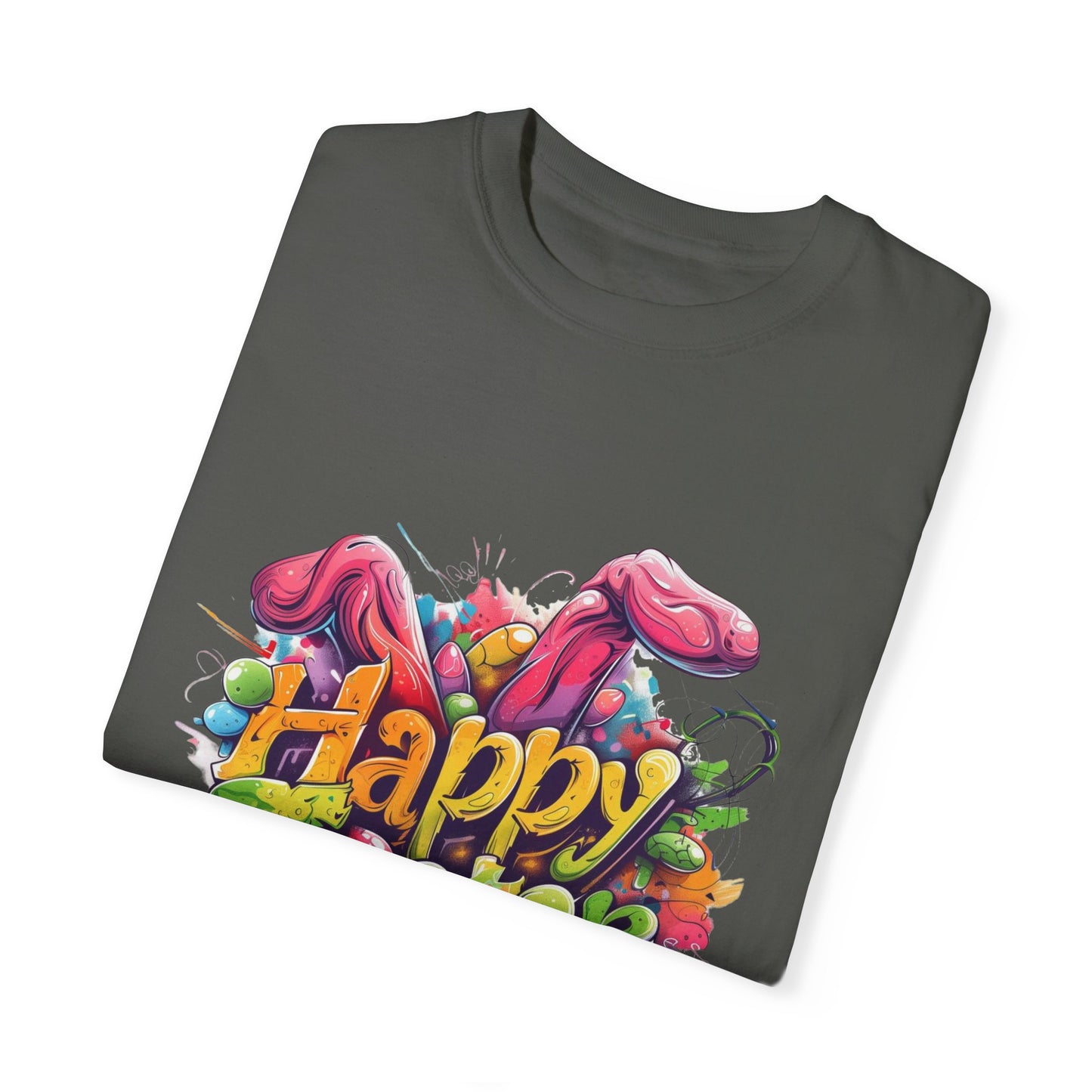 Happy Easter bunny funny graffiti Unisex Garment-Dyed T shirt Short sleeve | Man Women Spring & Summer Tee Mockup |