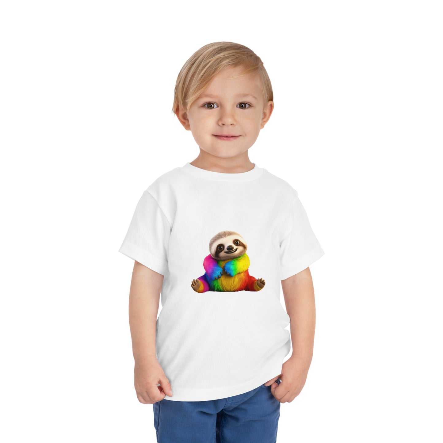 Cute Rainbow Sloth T-shirt | Kids Summer T-shirt Mockup | Animal Tee | Rainbow Color | Unisex - Toddler Short Sleeve Tee