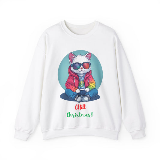 Stylish Christmas Chill Cat Sweatshirt | Unisex Crewneck Sweatshirt |