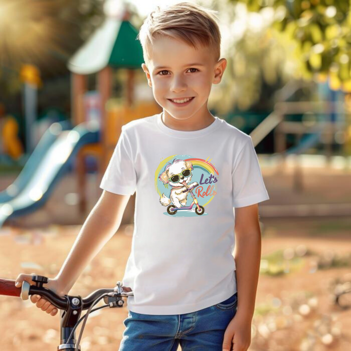 Cute dog kids outdoor unisex rainbow Tshirt |  Kids Spring & Summer T-shirt Mockup | unisex - Heavy Cotton™ Tee | Stylish Tee