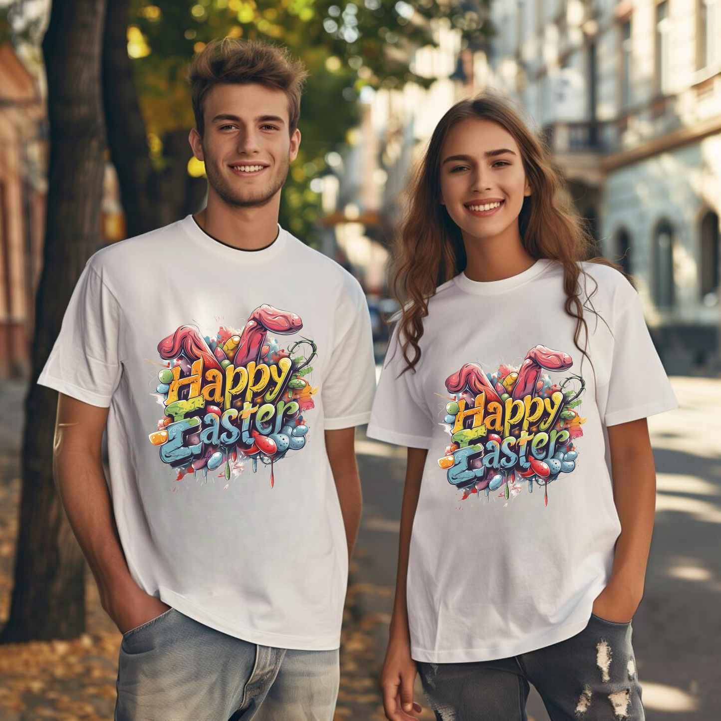 Happy Easter bunny funny graffiti Unisex Garment-Dyed T shirt Short sleeve | Man Women Spring & Summer Tee Mockup |