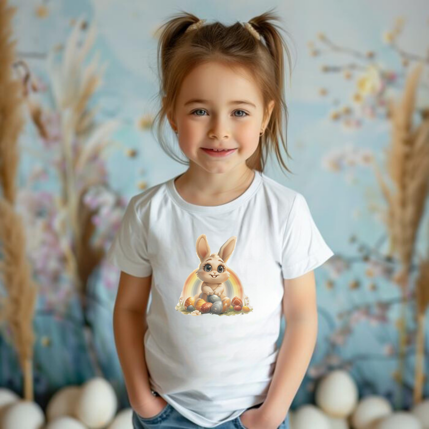 Cute easter bunny kids Heavy Cotton short sleeves tshirt | unique design personalised gift for boys and girls | spring tee