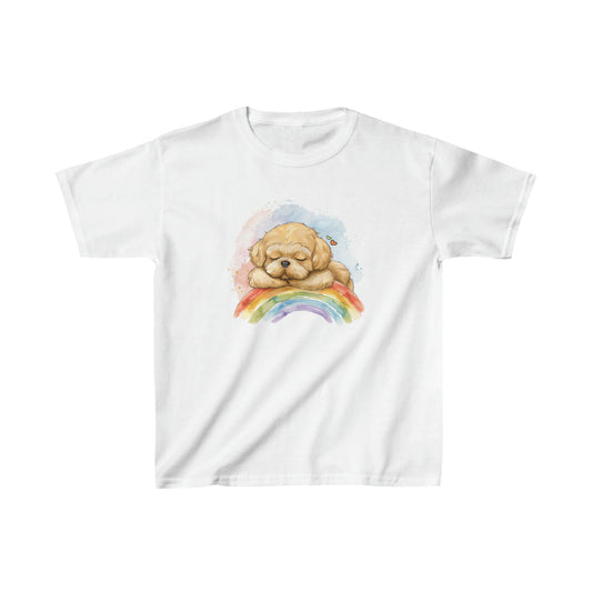 Cute Puppy Sleeping On the Rainbow Heavy Cotton Tee | Kids Spring & Summer T-Shirt Mockup | Rainbow Color | Unisex - Heavy Cotton™ Cute Tee