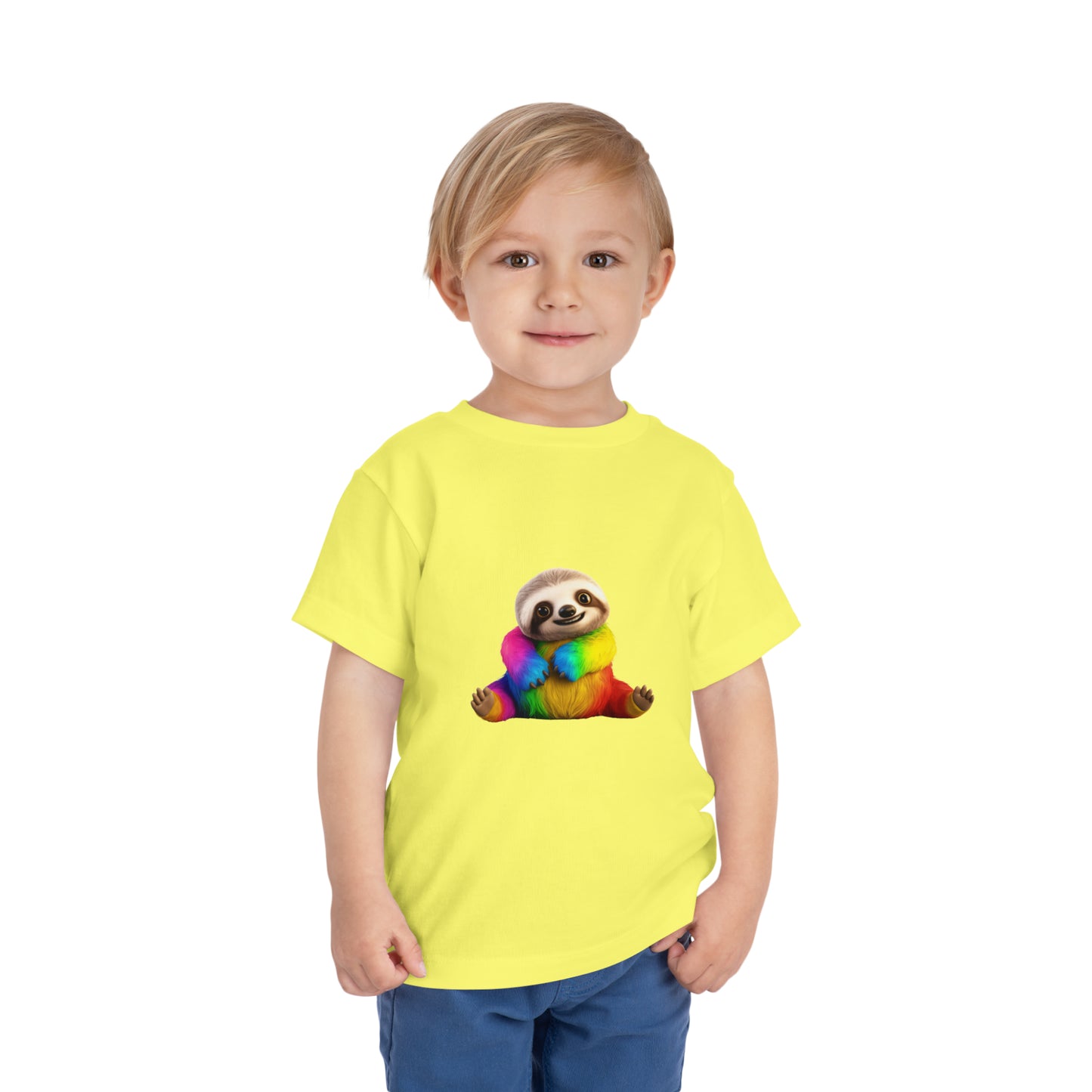 Cute Rainbow Sloth T-shirt | Kids Summer T-shirt Mockup | Animal Tee | Rainbow Color | Unisex - Toddler Short Sleeve Tee